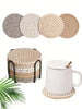 8pcs Beverage Coaster Set With Stand, Minimalist Woven Desktop Coasters, Heat-Resistant Kitchen Dining Table Coasters, Thickened Insulated Pads, 4-Color Absorbent Coaster Set, Home Decor Desktop Protection, Suitable For Various Cups, 4.3 Inches