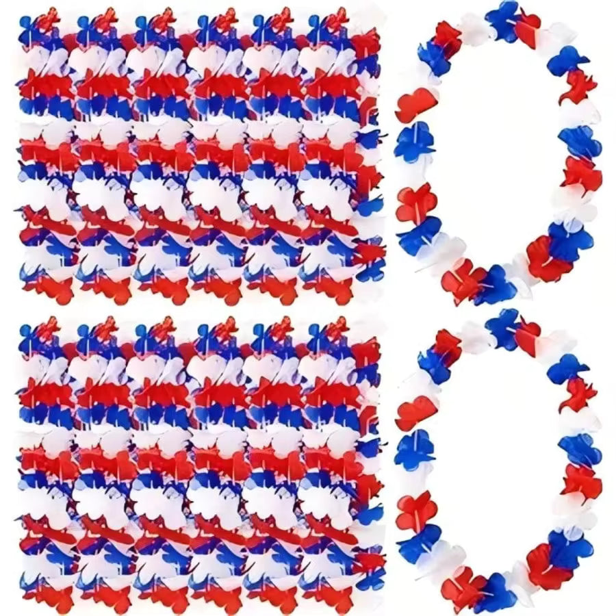 10 Pcs Patriotic Lei Red White Blue Artificial Flower Leis, Artificial Petal Party Leis, July 4th Hawaiian Leis Necklaces Bulk For July 4th, Memorial Day, Independence Day Decorations Party Favors, Summer Events